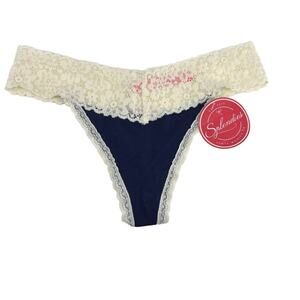 Splendies Navy Ivory Lace Waist Thong Pantie Womens Size Small